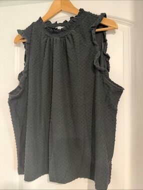 J. Crew Black Swiss Dot Ruffle Neck Sleeveless Top